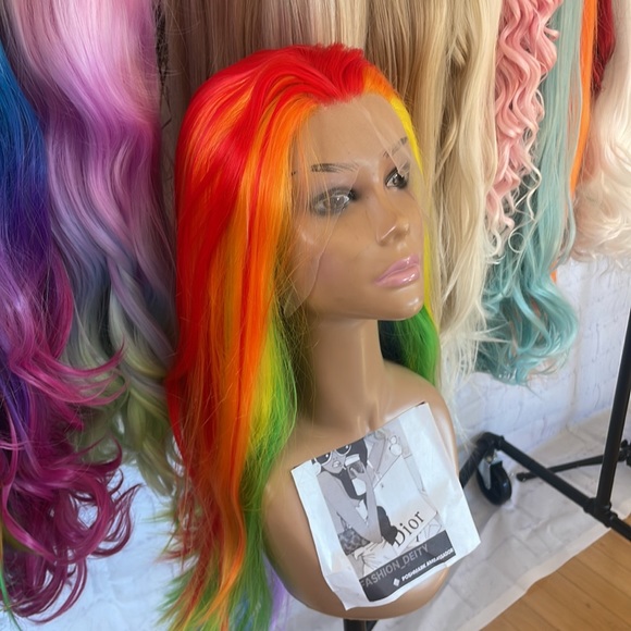 ✨24” 🌈 RAINBOW COLORFUL STRAIGHT LACE FRONT WIG *NEW - Picture 7 of 14